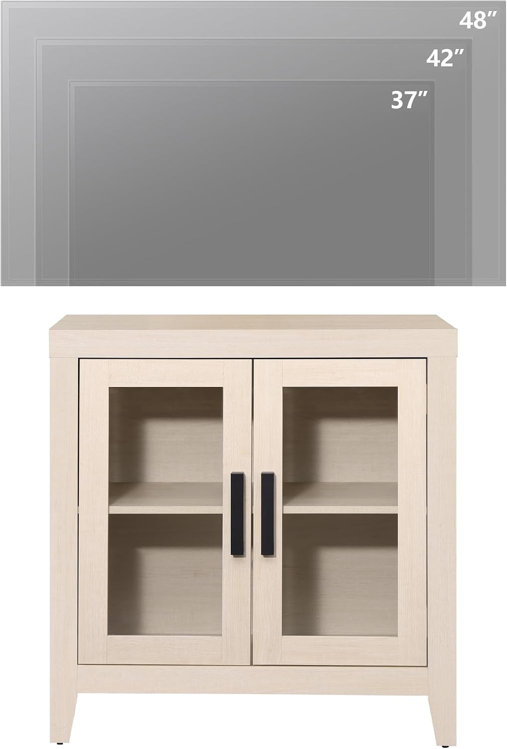 WAMPAT Farmhouse TV Stand for TVs up to 50', Rustic Wood Entertainment Center with Adjustable Shelf, Glass Doors & Storage, Media Console Cabinet for Living-Room, Bedroom, Beige