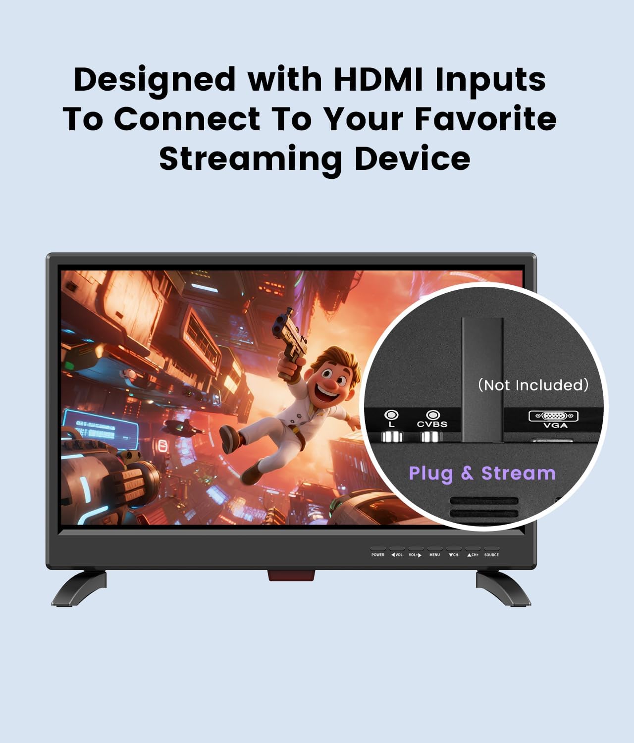 19 Inch LED Widescreen TV with Digital ATSC Tuners HDMI/VGA/RCA/USB, 19 Inch Flat Screen TV w/Built in Dual Speakers for Kitchen and RV Camper(No Smart Telesivion)