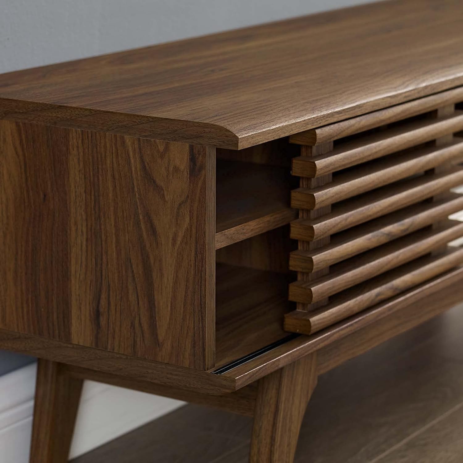 Modway Render 46' Mid-Century Modern Low Profile Media Console TV Stand, 46 Inch, Walnut