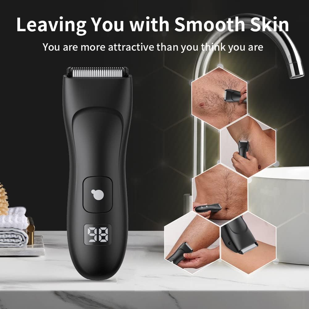 Body Hair Grommer for Men: Pubic Trimmer with LED Display,Ceramic Blades - Electric Ball Shavers IPX7 Waterproof Wet or Dry Use for Groin/Legs/Chest
