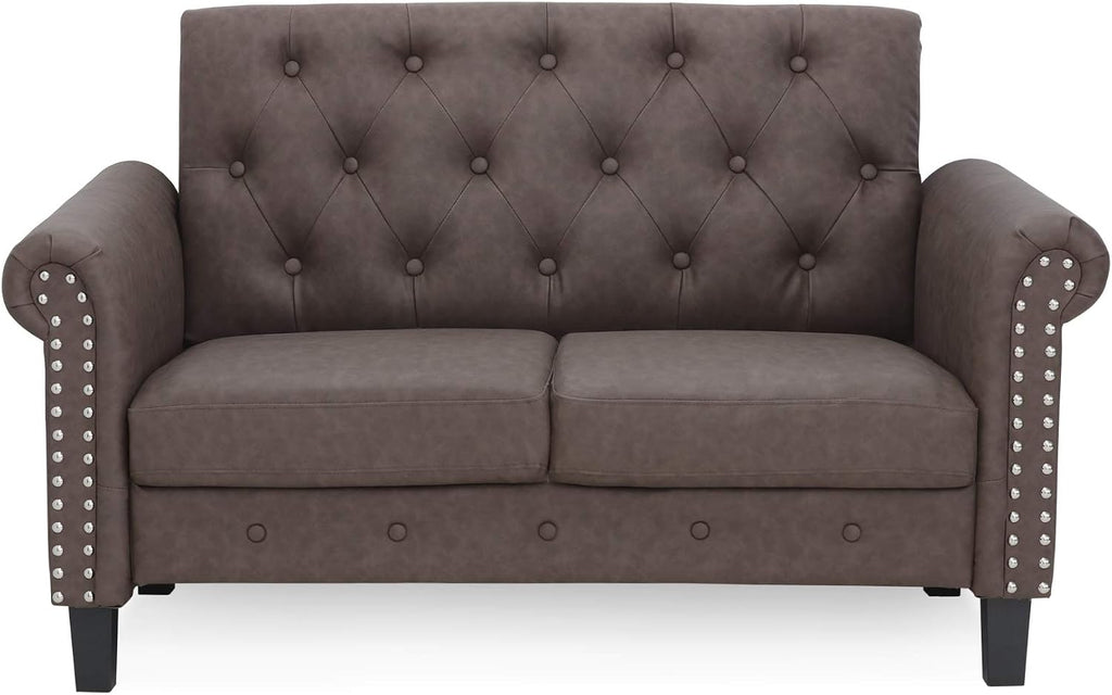 Furinno Bastia Vintage Modern Chesterfield Button Tufted Loveseat/Sofa Couch for Living Room, Brown Faux Leather