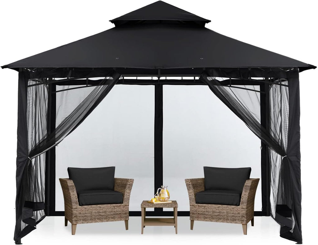 MASTERCANOPY Outdoor Garden Gazebo for Patios with Stable Steel Frame and Netting Walls (11x11,Black)