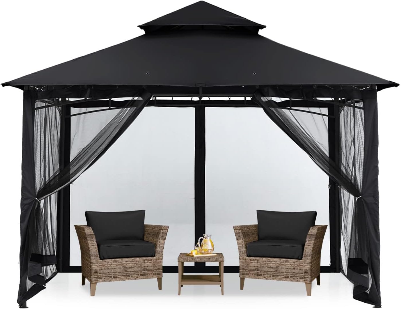 MASTERCANOPY Outdoor Garden Gazebo for Patios with Stable Steel Frame and Netting Walls (11x11,Black)