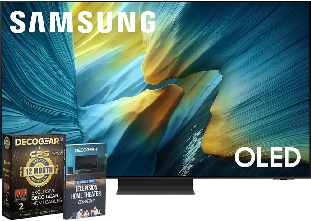 Samsung 55 inch OLED 4K S95F Smart TV (2025) Vision AI, OLED HDR Pro, Glare-Free Bundle with CPS Exclusive 1-Year Protection & Deco Gear Complete Home Theater Beginner's Guidebook