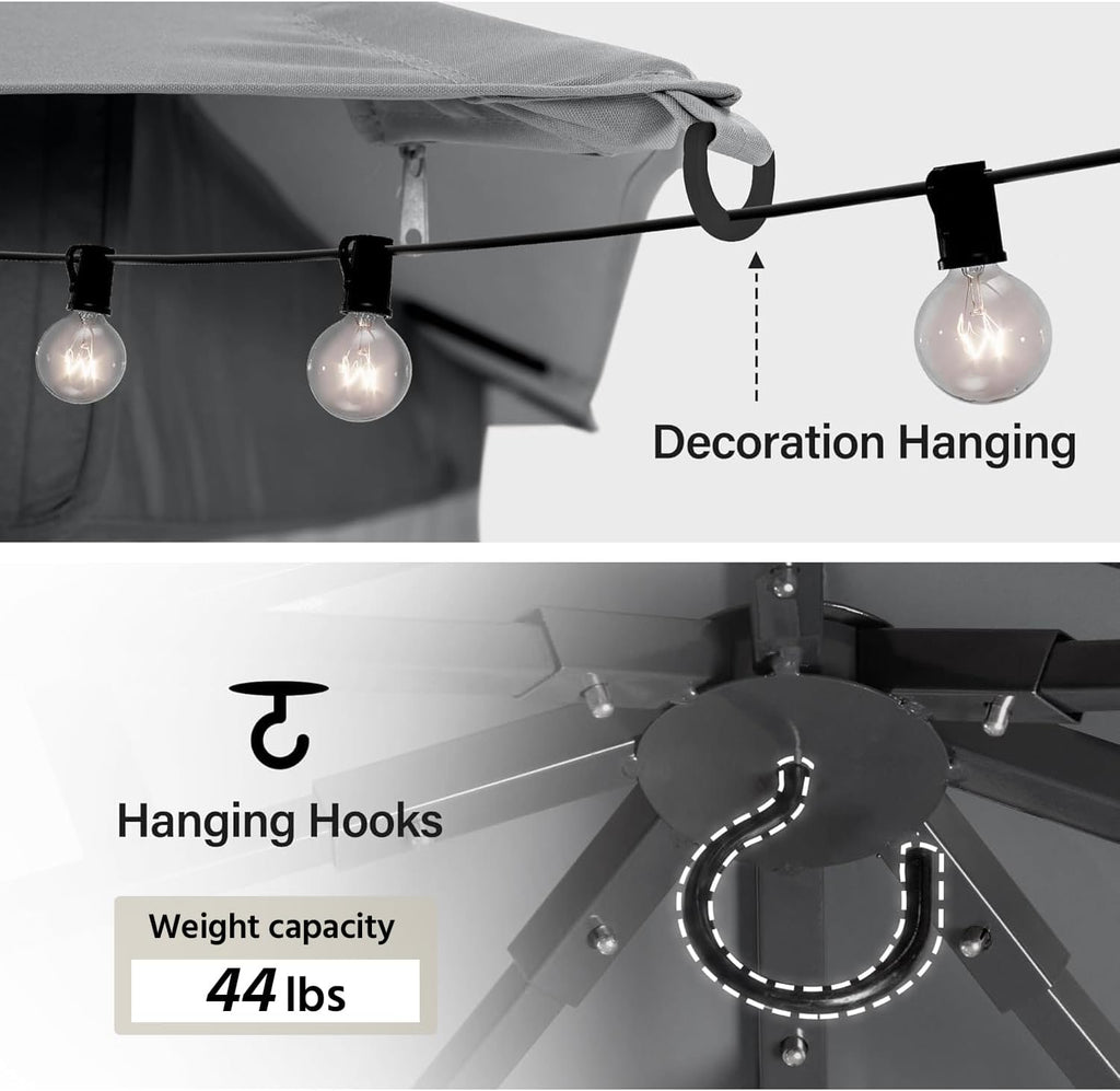 LAUSAINT HOME 8'x8' Outdoor Patio Gazebo, Heavy Duty Party Tent & Shelter with Double Roofs, Mosquito Nettings and Privacy Screens for Backyard, Garden, Deck (Grey)