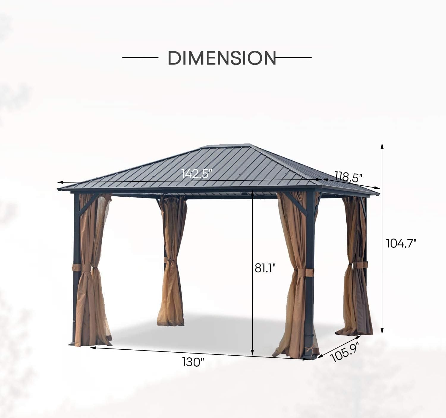 10'x12' Hardtop Gazebo, Permanent Metal Roof Gazebo with Galvanized Steel Frame & Single Roof, Outdoor Hard Top Gazebo with Nettings, Curtains and Hooks for Deck, Patio (Black)