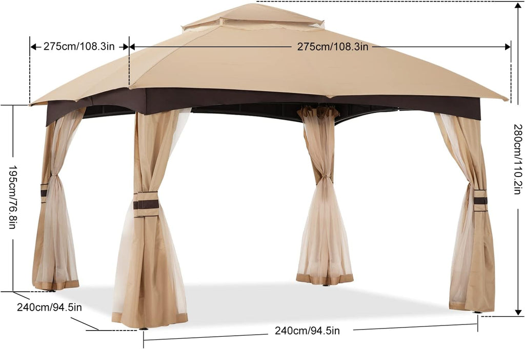 ABCCANOPY 8x8 Outdoor Gazebo - Patio Gazebo with Mosquito Netting, Outdoor Canopies for Shade and Rain for Lawn, Garden, Backyard & Deck (Beige)