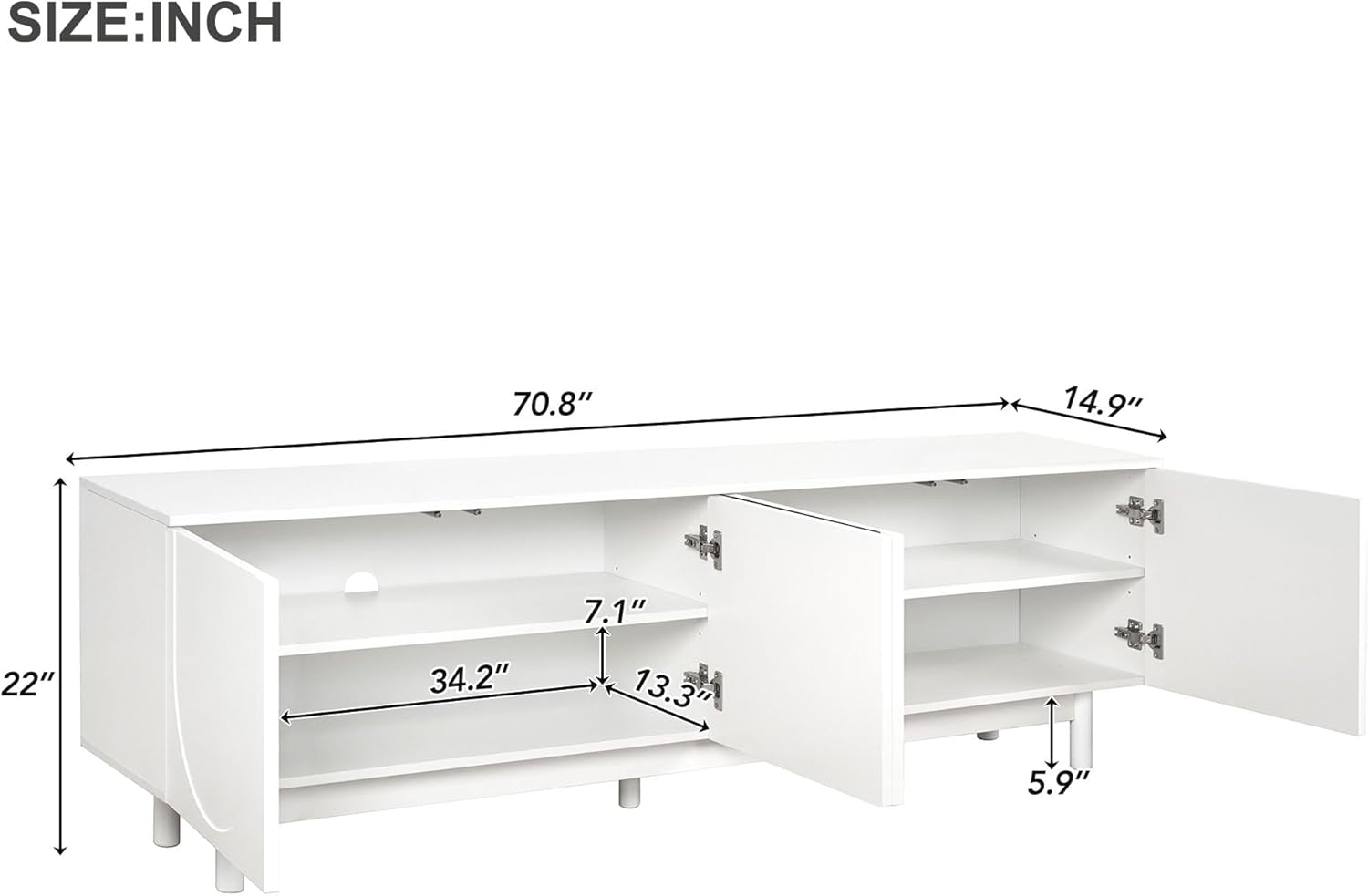ON-TREND Graceful TV Stand with Arch Cabinets for TVs Up to 78'', Minimalist Entertainment Center with Solid Wood Legs, Practical Media Console with Adjustable Shelves for Living Room, White