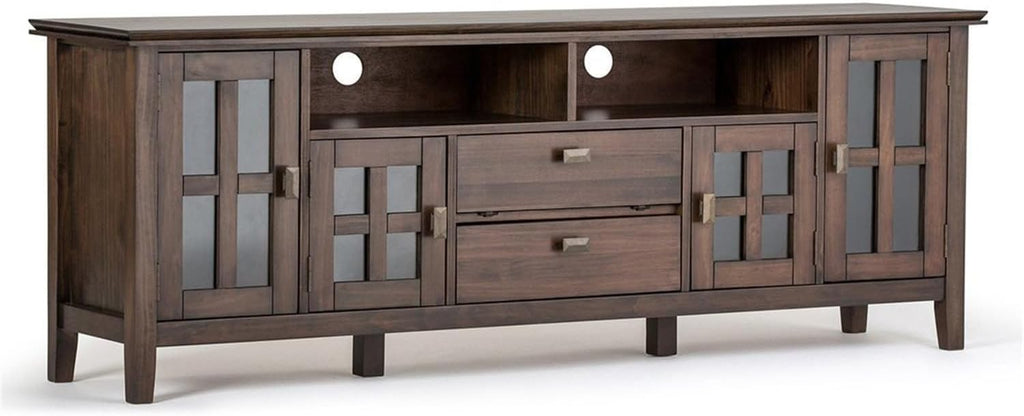 SIMPLIHOME Artisan TV Stand - 72 inch Wide Solid Wood Media Console in Natural Aged Brown, Contemporary Entertainment Center for Living Room for TVs up to 80 Inches with Drawers and Cable Management