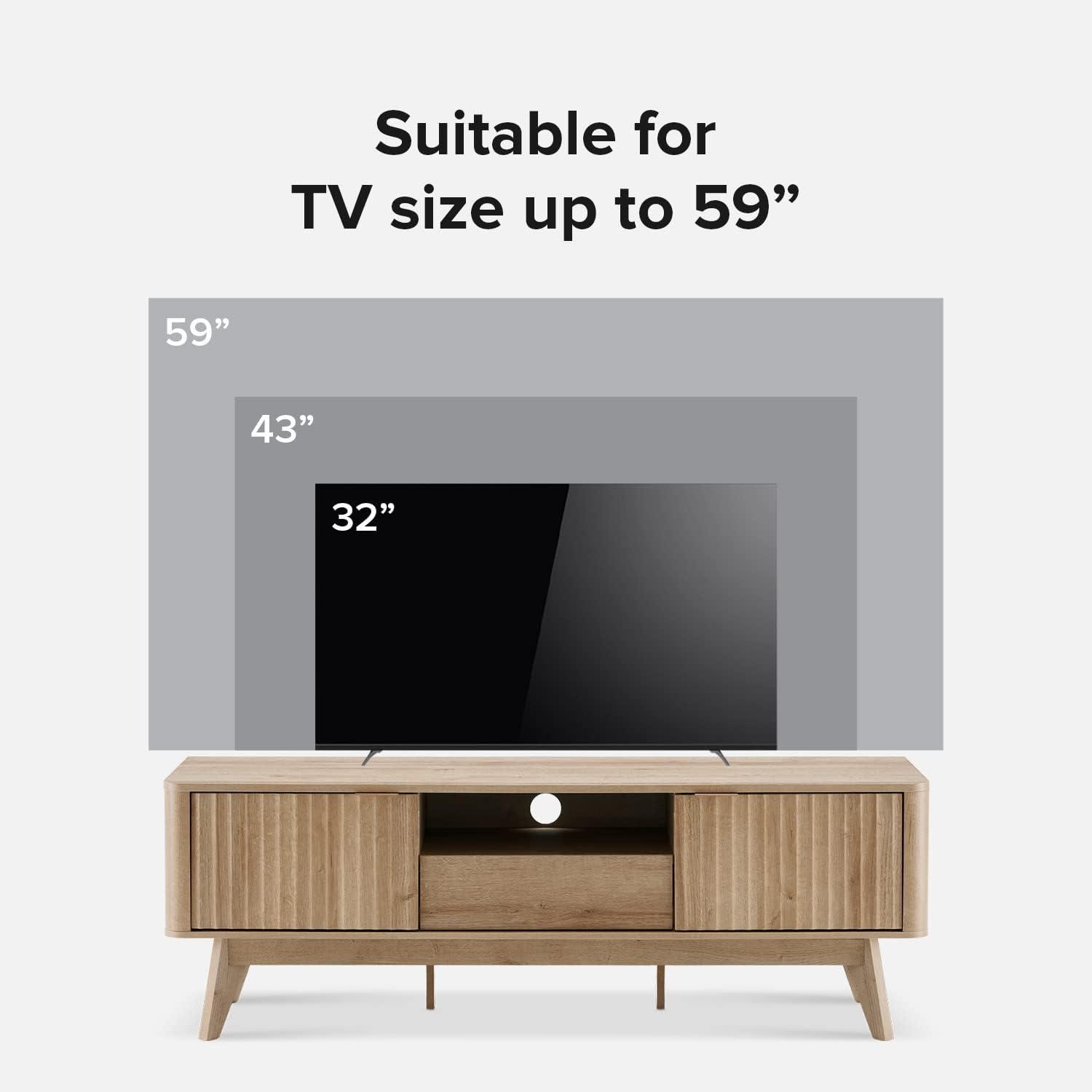 mopio Brooklyn Mid-Century Modern TV Stand, for TVs up to 50' / 59' Waveform Panel, Sleek Curved Profile with Adjustable Shelf and Sturdy Box Frame Leg (Golden Oak, 57')