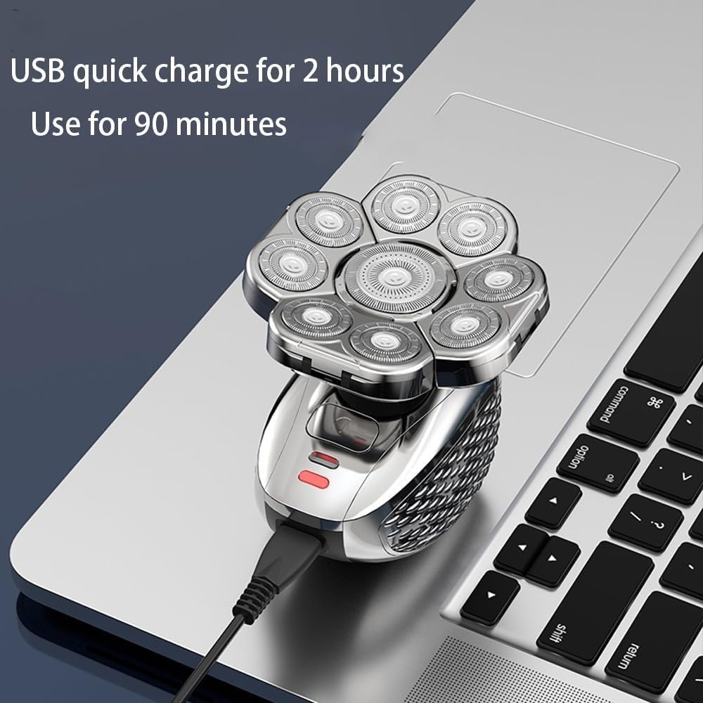 Electric Shavers for Men, 6 in 1 Men's Bald Head Electric Shaver 9 Blades Floating Heads Beard Nose Ear Hair Trimmer Clipper Facial Brush Rechargeable Razor