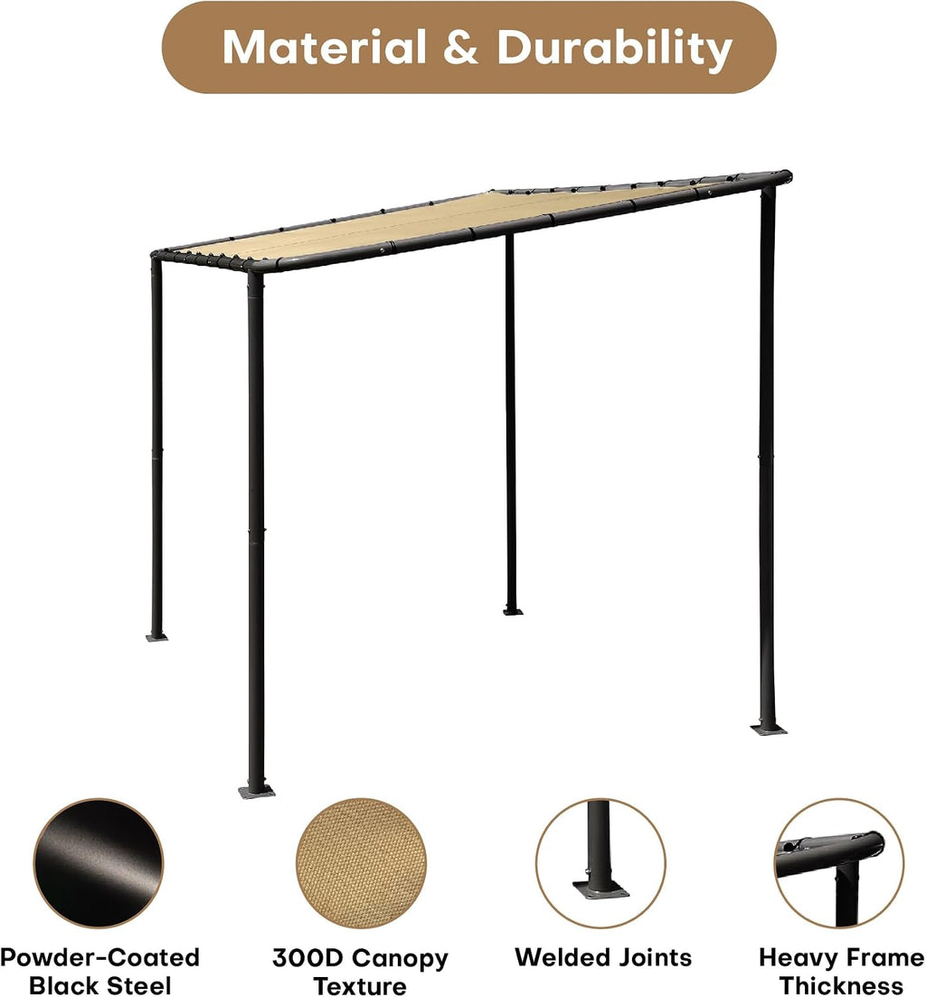 10' x 6' Lean-to Gazebo Canopy – Wall-Mounted Patio Awning with Sloped Roof, UV & Water-Resistant Cover, Powder-Coated Steel Frame – Outdoor Pergola for Deck, Garden, or Backyard Shade
