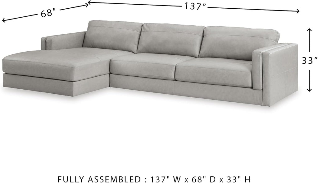 Signature Design by Ashley Amiata Modern L-Shaped Left-Arm Facing Leather Match 2-Piece Sectional with Chaise, Light Gray