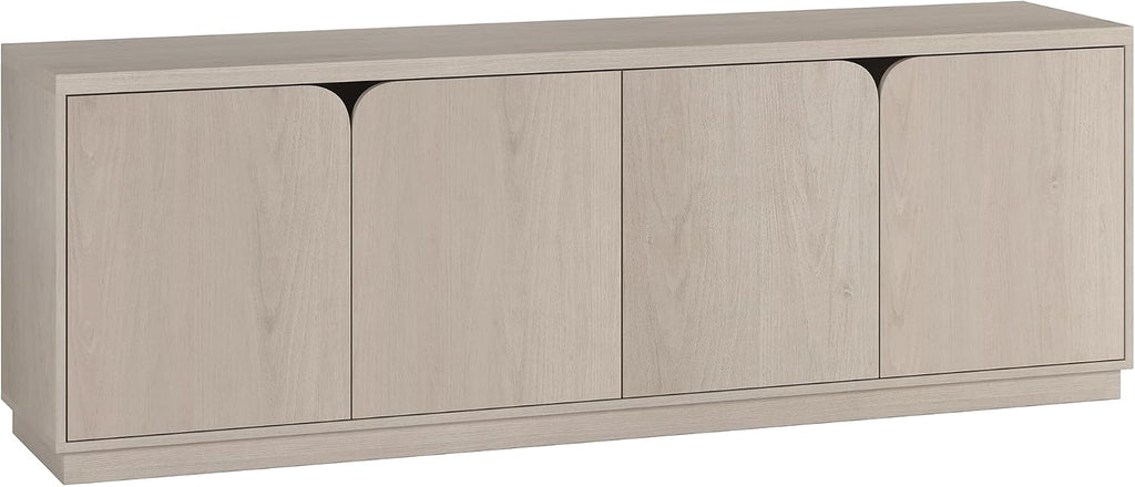 Henn&Hart TV Stand for TVs up to 78' with Concealed Storage Cabinets and Adjustable Shelves for Living Room, Family Room, or Office, Beech White