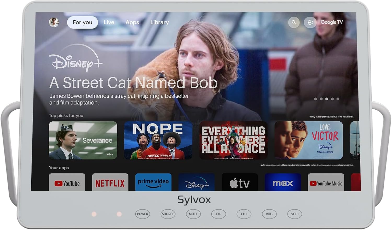 SYLVOX Portable TV, 15.6'' Google TV, IP66 Waterproof, 1080P Small Smart Television with Google Assistant Remote | 10000mAh Battery-Powered TV for Kitchen, RV and More