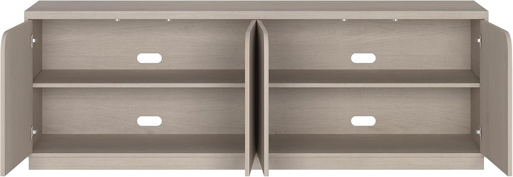 Henn&Hart TV Stand for TVs up to 78' with Concealed Storage Cabinets and Adjustable Shelves for Living Room, Family Room, or Office, Beech White