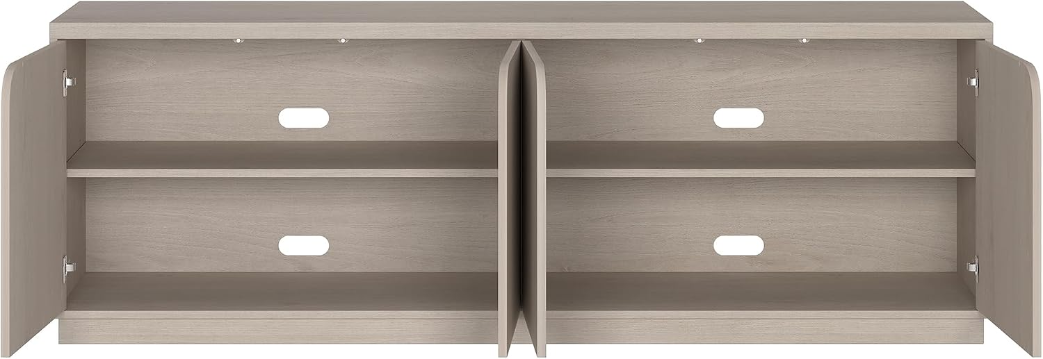 Henn&Hart TV Stand for TVs up to 78' with Concealed Storage Cabinets and Adjustable Shelves for Living Room, Family Room, or Office, Beech White