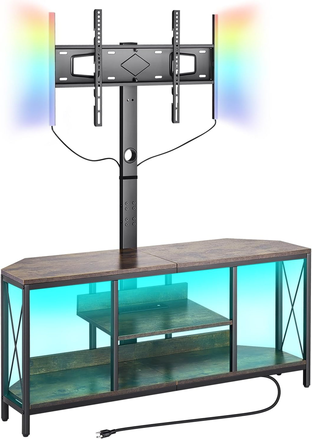 VEVOR 45' TV Stand with Mount for up to 75 in TVs, Entertainment Center with Power Outlet & LED Lights, Height Adjustable TV Console with Mount with 3 Tiers Storage Cabinets for Bedroom, Living Room