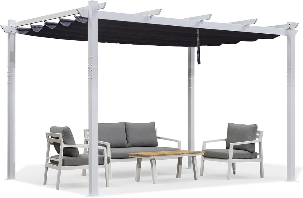 PURPLE LEAF Pergola Retractable Canopy White Patio Metal 10'X 13' Pergola for Backyard Deck Garden, Navy Blue