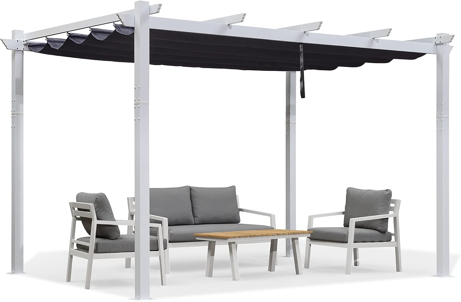 PURPLE LEAF Pergola Retractable Canopy White Patio Metal 10'X 13' Pergola for Backyard Deck Garden, Navy Blue