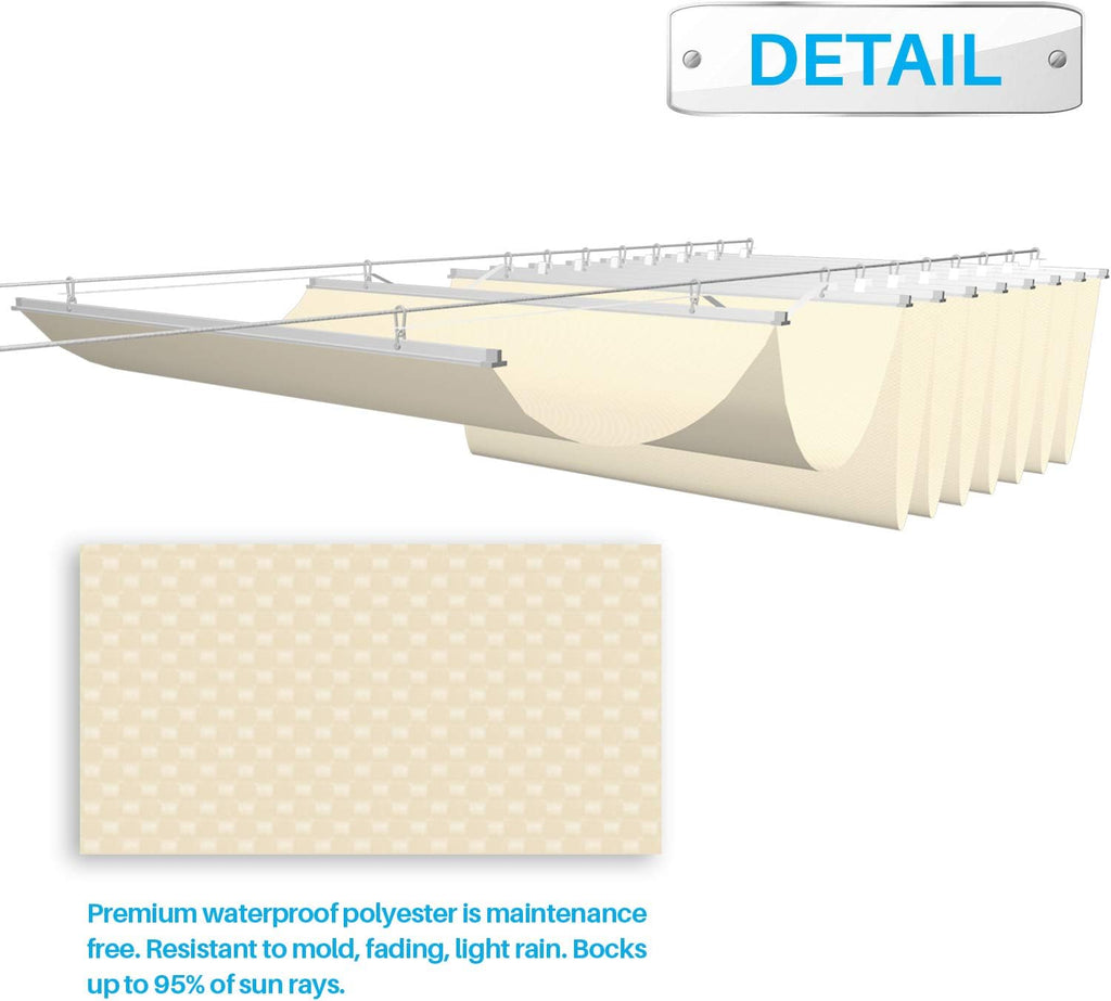 Patio 4'W x 12'L Waterproof Pergola Shade Cover Retractable Canopy Replacement, Outdoor Pergolas Fabric Covers for Patio, Sun Shades Cloth with Slide-On Wire Cable for Deck Gazebo Backyard, Beige