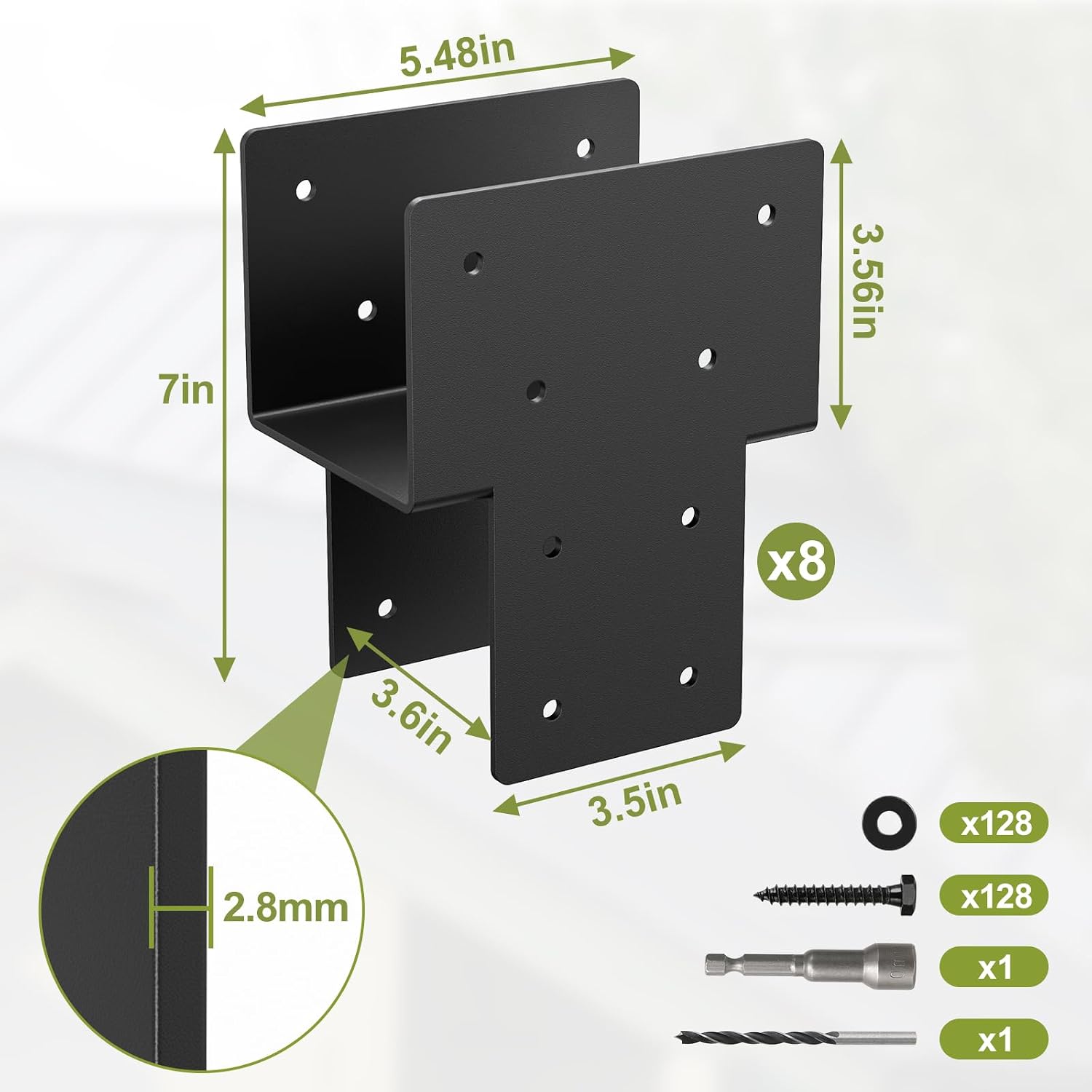 4x4 Post Caps Tie Brackets (Actual 3.5'x3.5') -8 Pack Heavy Duty Galvanized Steels Pergola Connector Brackets for Wood Posts, Gazebo & Deck Beams (Black)