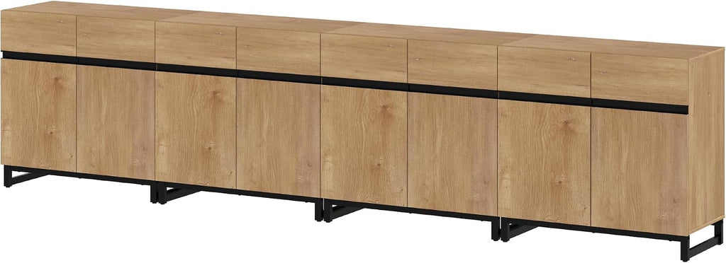WAMPAT Modern TV Stand for TVs Up to 110 Inch, 4-in-1 Wood Entertainment Center with Adjustable Shelves, Media Console for Living Room, Oak