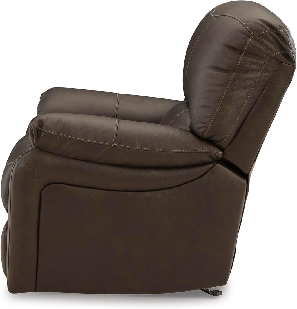 Signature Design by Ashley Leesworth Contemporary Leather Match Power Rocker Recliner with USB Ports, Dark Brown