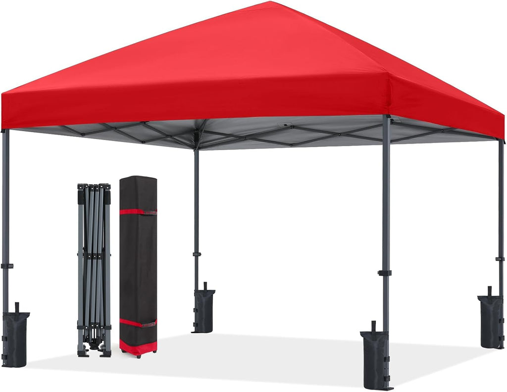 ABCCANOPY Outdoor Easy Pop up Canopy Tent 10x10 with 4 Sandbags, Red