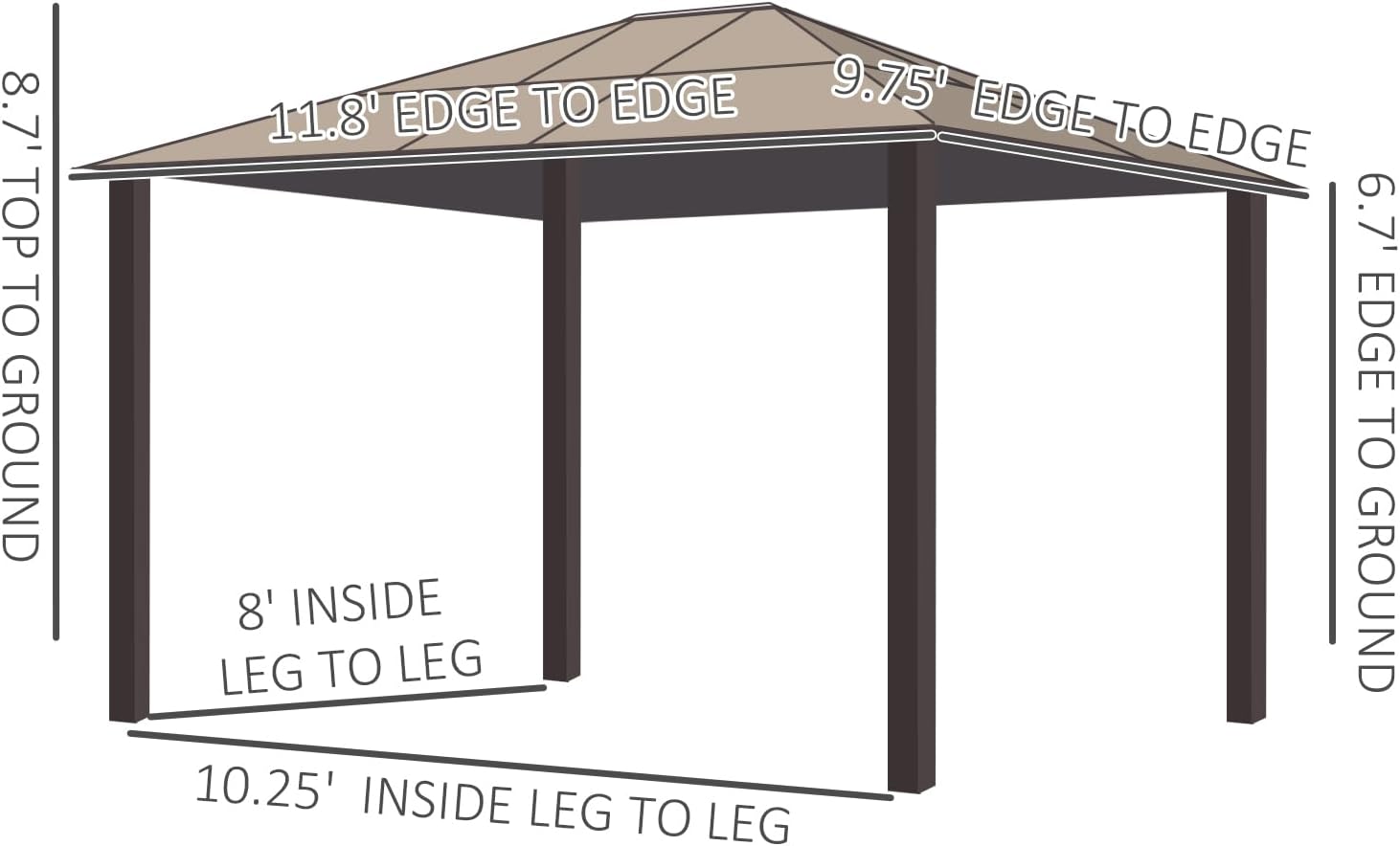 Outsunny 10' x 12' Hardtop Gazebo Canopy with Polycarbonate Roof, Aluminum Frame, Permanent Pavilion Outdoor Gazebo with Netting, for Patio, Garden, Backyard, Deck, Lawn, Black, Beige