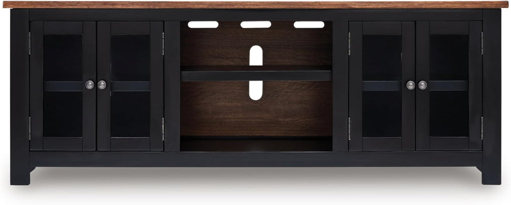 Signature Design by Ashley Wildenauer Modern Farmhouse 76' TV Stand for TVs up to 86' with Adjustable Shelves and Wire Management, Brown & Black