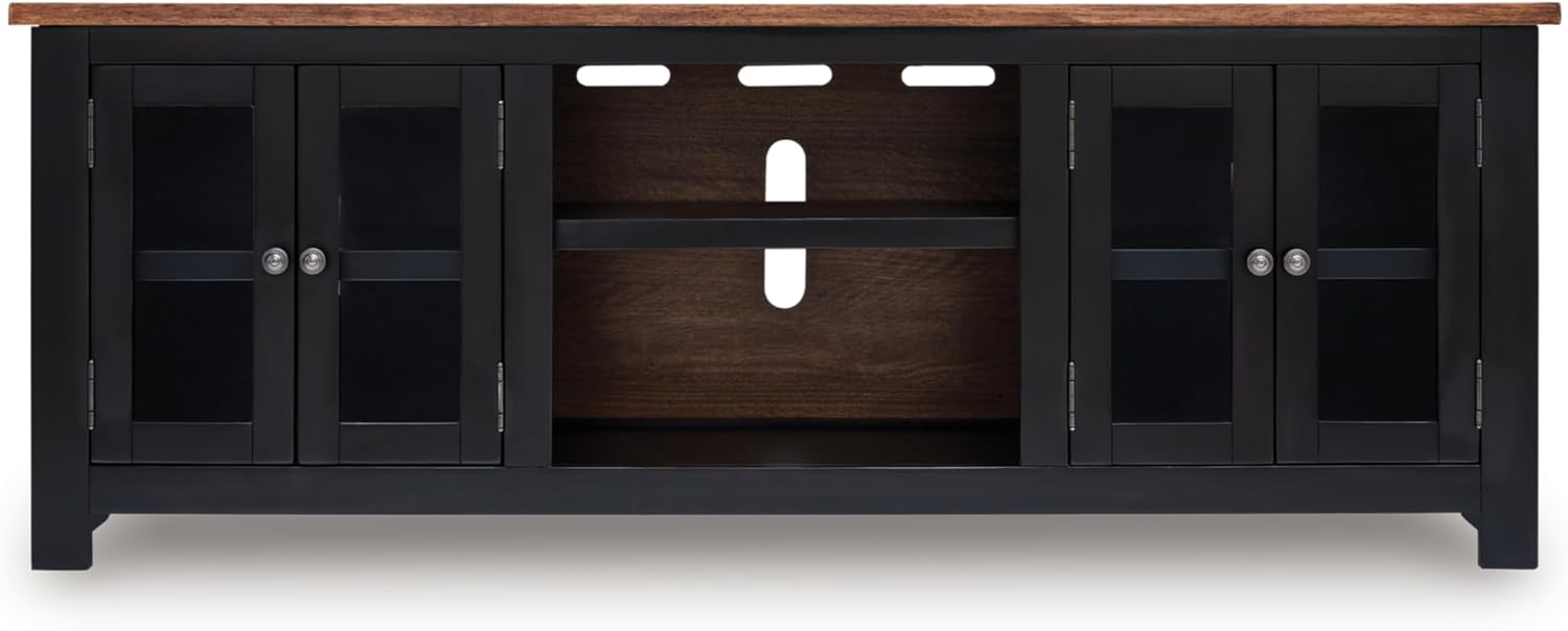 Signature Design by Ashley Wildenauer Modern Farmhouse 76' TV Stand for TVs up to 86' with Adjustable Shelves and Wire Management, Brown & Black