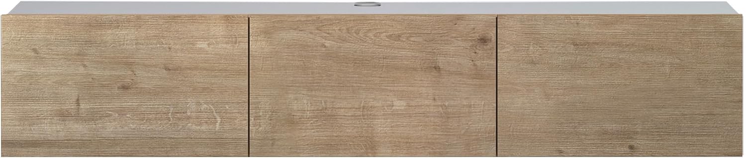 Atelier Mobili Oak TV Console, Wall Mounted TV Stand for Up to 75 Inch TV, Entertainment Center with Floating Shelf