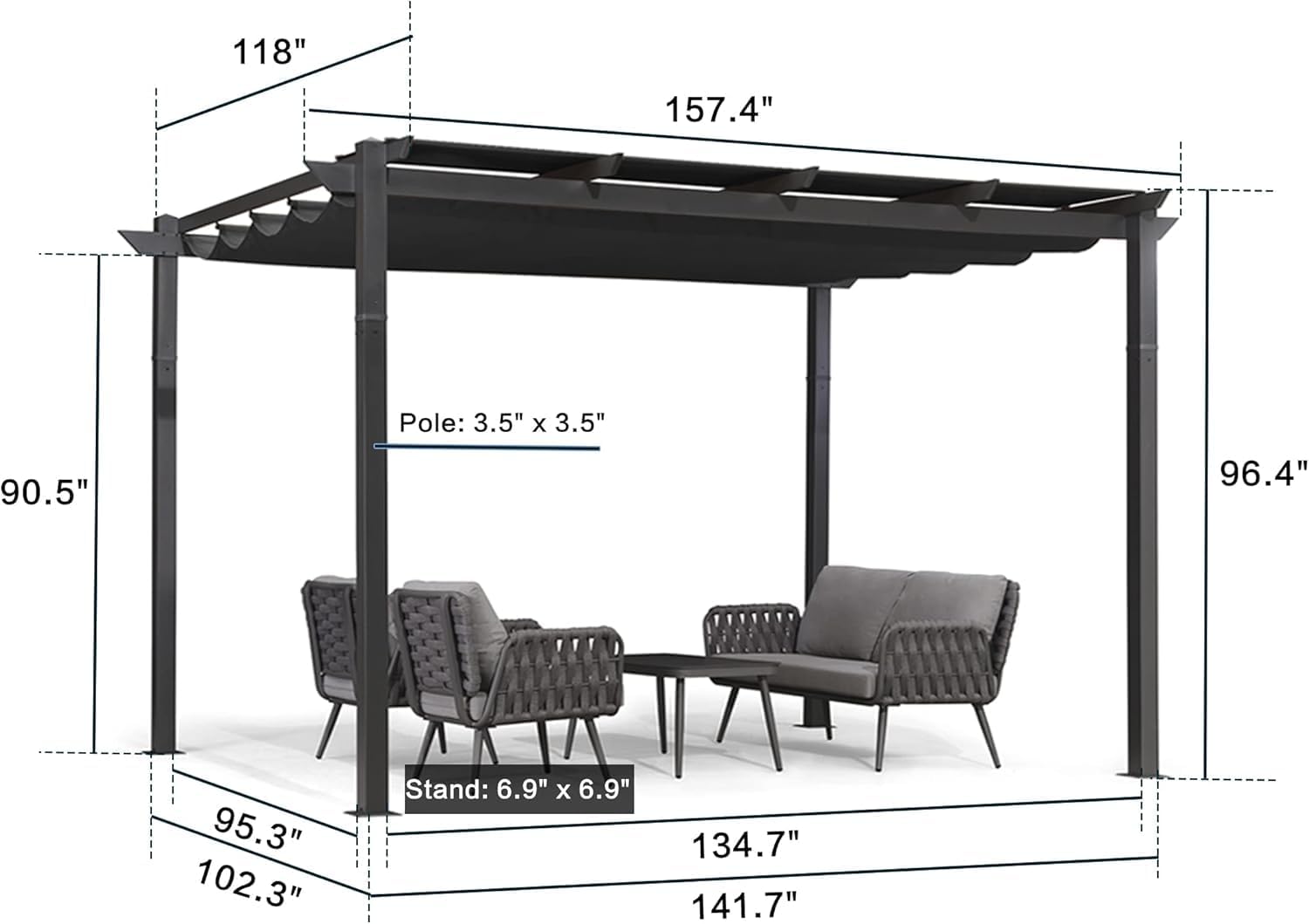 PURPLE LEAF Outdoor Retractable Pergolawith Curtains 10' x 13' Patio Aluminum Pergola with Sun Shade Canopy for Backyard Deck Garden Modern Metal Grill Gazebo, Gray