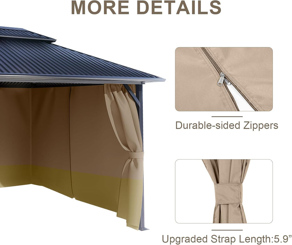 BPS 12' x 14' Gazebo Privacy Curtains with Double Zipper, 4-Panels Side Wall Universal Gazebo Side Panels Replacement for Patio, Outdoor Canopy, Garden and Backyard (Curtain Only)