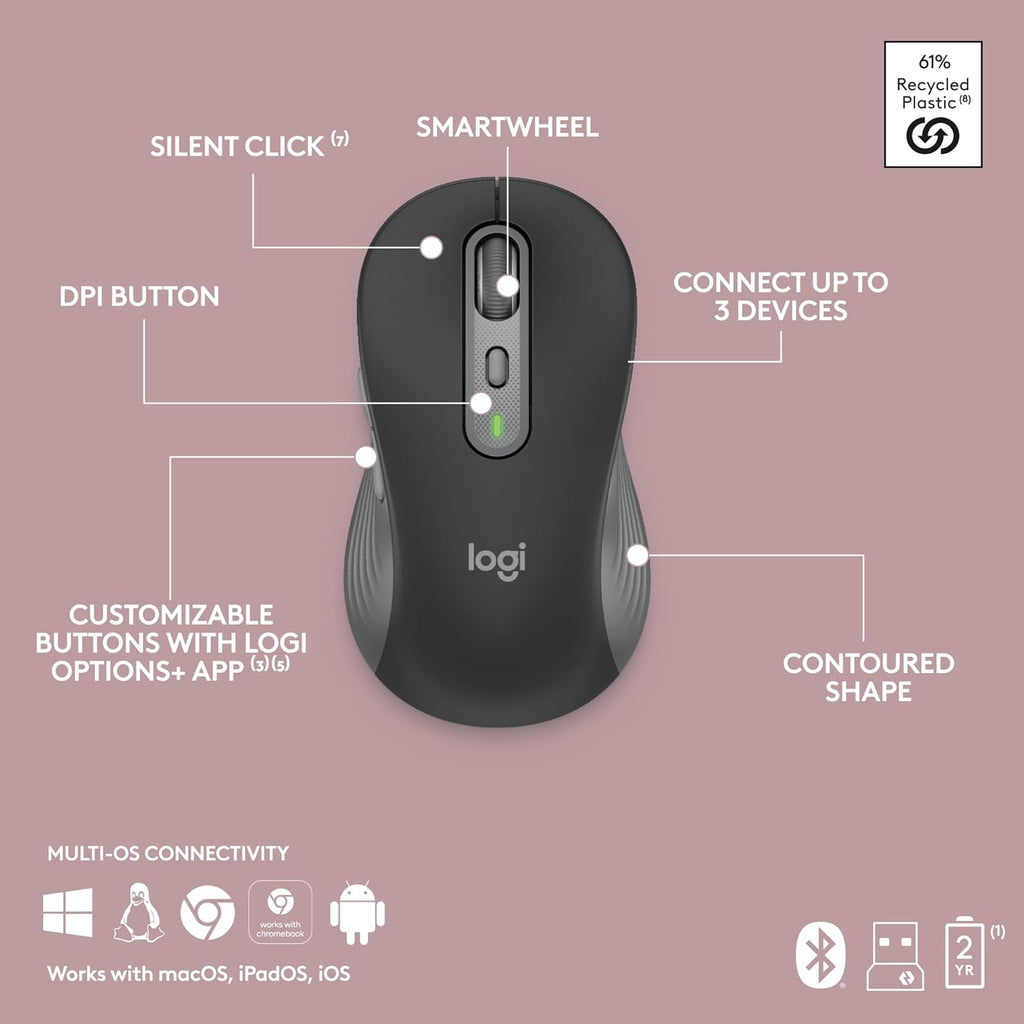 Logitech MK955 Signature Slim Wireless Keyboard and Mouse Combo, for Larger Hands, Quiet Typing and Clicking, Switch Across Three Devices, Bluetooth, Multi-OS, for Windows and Mac