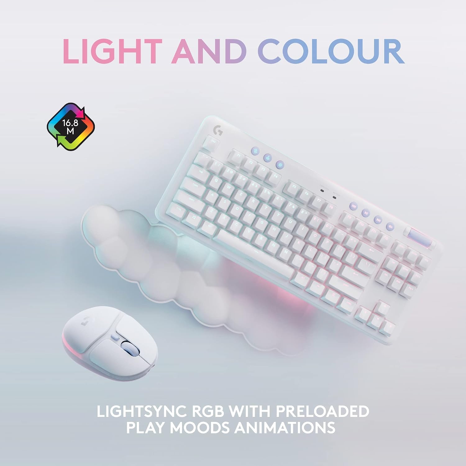Logitech G713 Wired Mechanical Gaming Keyboard Tactile + G705 Wireless Gaming Mouse Bundle - White Mist