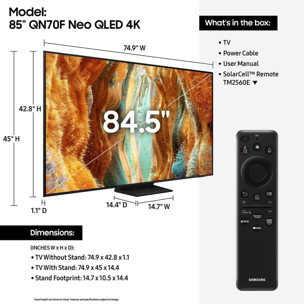 Samsung QN85QN70F 85 inch Class Neo QLED 4K QN70F Vision AI Mini LED Smart TV (2025)