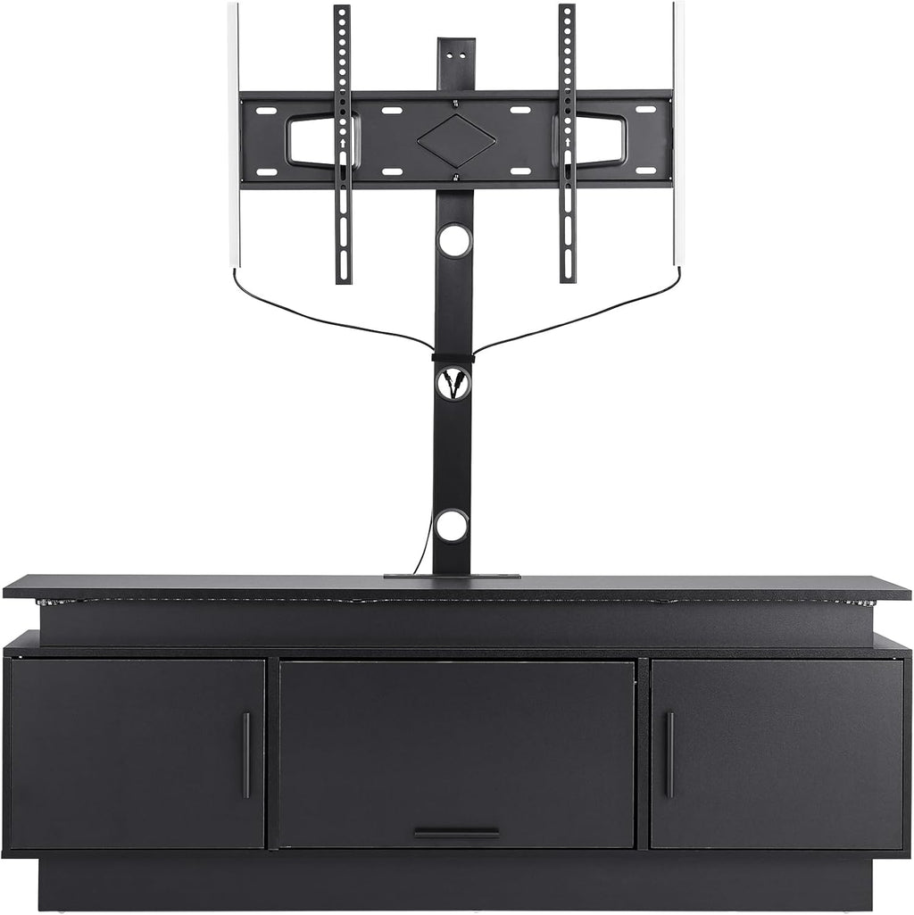 VEVOR 52' TV Stand with Mount for up to 75 in TVs, Entertainment Center with Power Outlet & LED Lights, Height Adjustable TV Console with Mount with 3 Tiers Storage Cabinets for Bedroom, Living Room