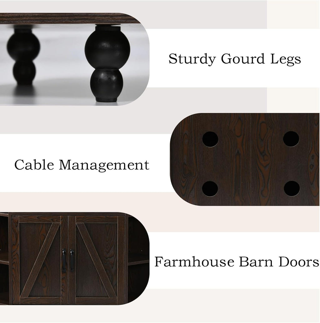 4 EVER WINNER Corner TV Stand, Farmhouse Corner TV Cabinet with LED Lights for 50 Inch, Adjustable Shelves, Corner TV Stand with Storage, Barn Doors for Living Room, Brown and Black