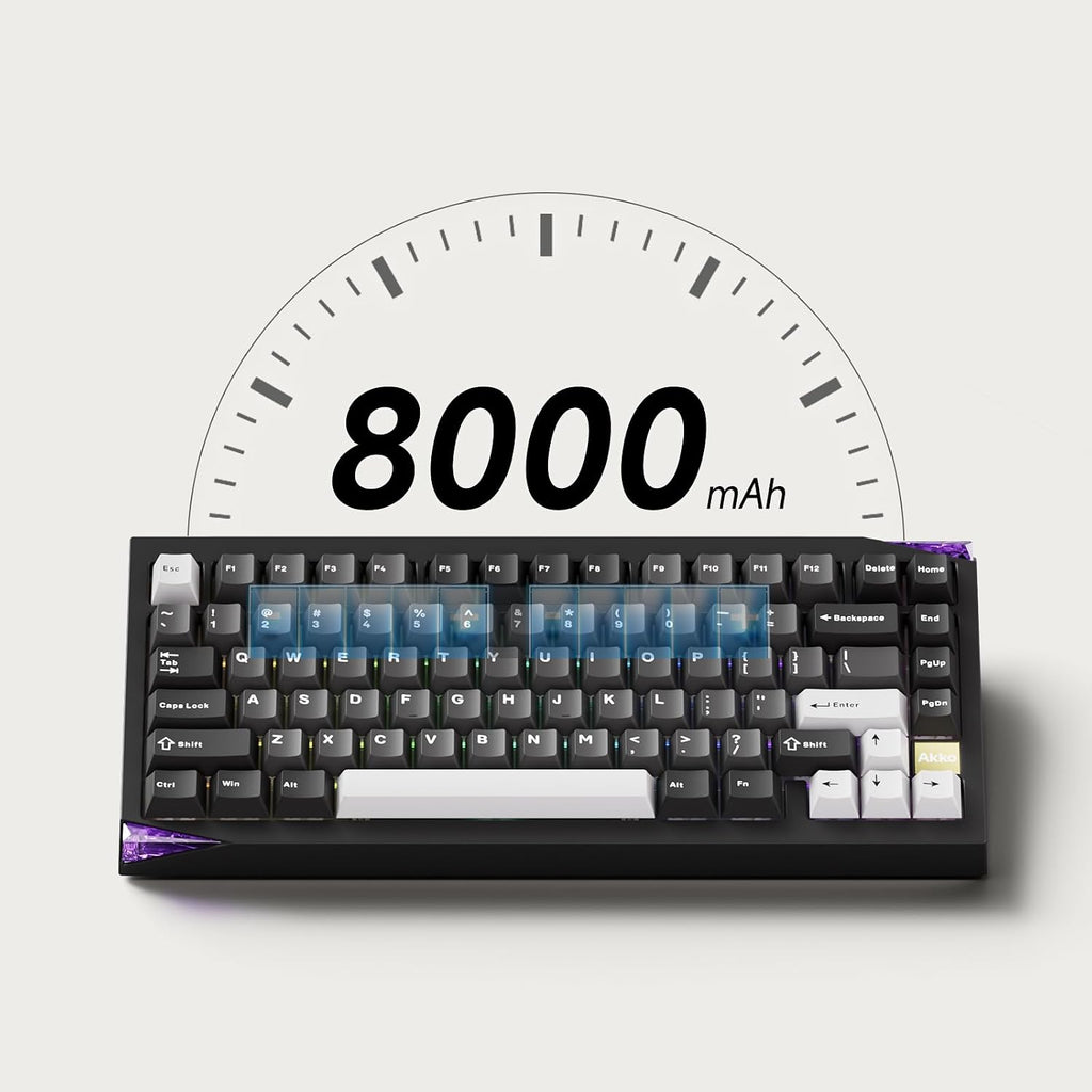 Akko Gem 01 QMK/VIA Aluminum Mechanical Keyboard Tri-Mode RGB Hot-swappable Wireless Gaming Keyboard, Black and Silver, Pre-lubed Mirror Switch