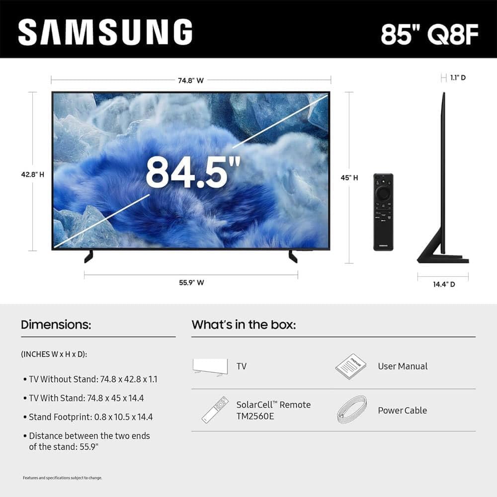 Samsung 32-Inch Q8F QLED 4K Smart TV, Quantum Dot, HDR+, 144Hz VRR, Slim Metal Design, Voice Remote, Includes 1-Year Warranty, AUX HDMI Cable & Streaming Bundle