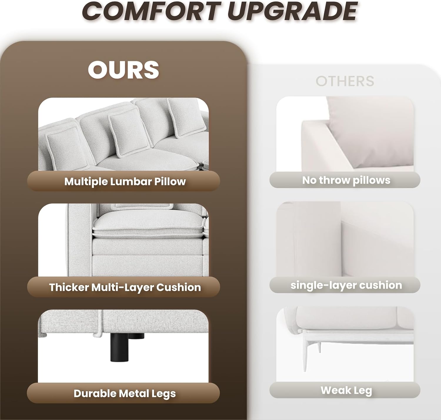 MALOL Modular Sectional Sofa 107', Comfy Cloud Couch with Ottoman, Deep 4-Seat L Shaped Modular Sofa, Couches with Throw Pillows for Living Room, Beige