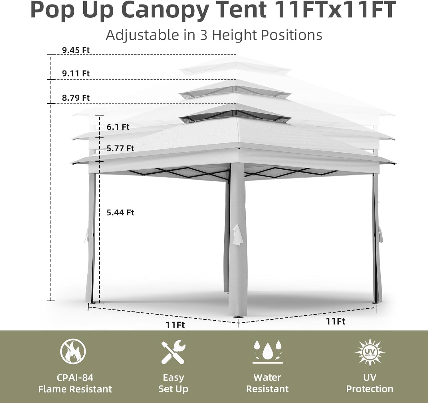 11x11Ft Pop Up Gazebo with Mosquito Netting, Outdoor Heavy Duty Instant Canopy with Sturdy Metal Frame & Double Roofs, Patio Shelter for Backyard, Garden, Lawn, Deck