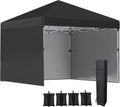Outsunny 10' x 10' Pop Up Canopy Tent with 3 Sidewalls, Leg Weight Bags and Carry Bag, Height Adjustable, Instant Party Tent Event Shelter Gazebo for Garden, Patio, Black