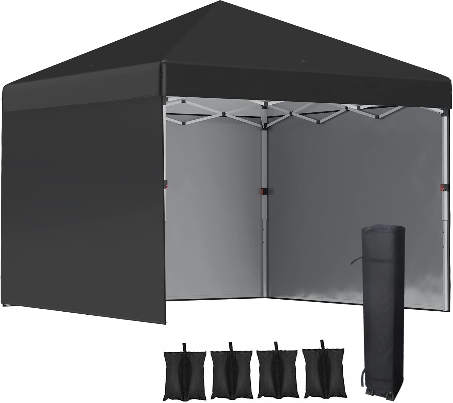 Outsunny 10' x 10' Pop Up Canopy Tent with 3 Sidewalls, Leg Weight Bags and Carry Bag, Height Adjustable, Instant Party Tent Event Shelter Gazebo for Garden, Patio, Black