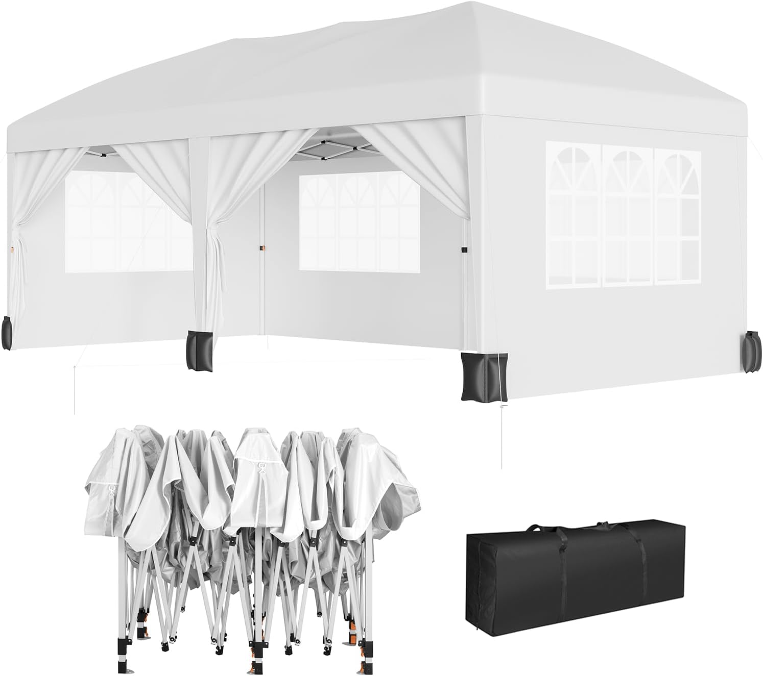 10X20Ft Pop Up Wedding Party Tent with 6 Sidewalls - Heavy Duty Commercial Outdoor Canopy, Waterproof Gazebo Canopy Tent, Canopy All Season with Storage Bag, White