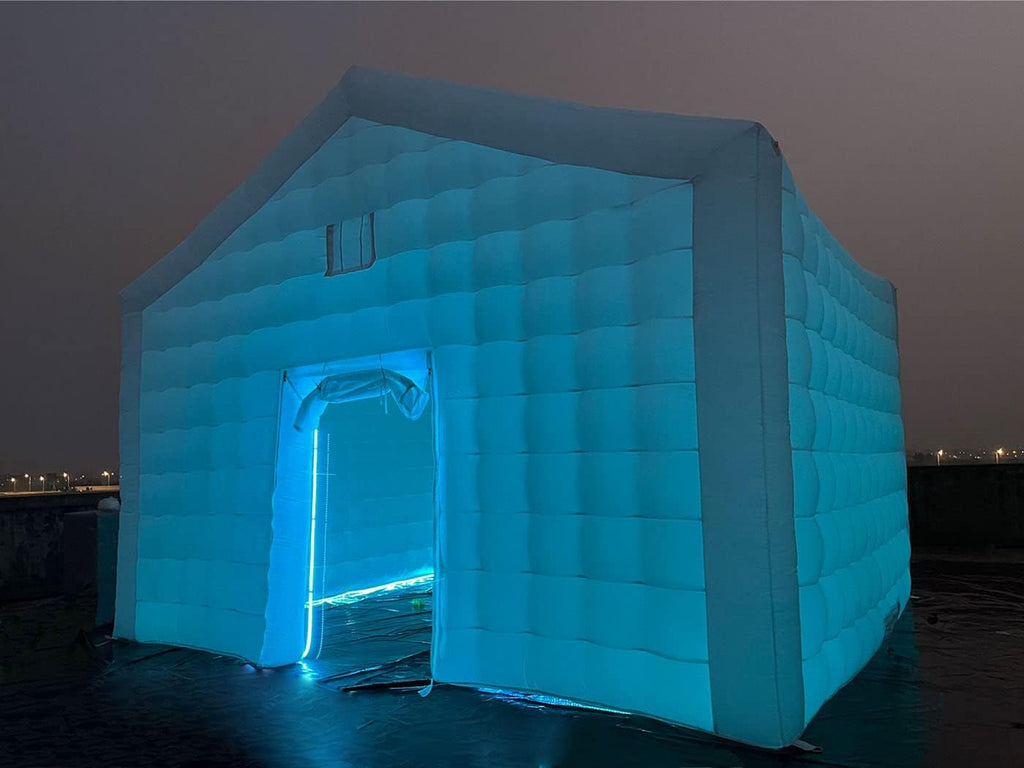 Large White Inflatable Cube Wedding Tent Square Gazebo Event Room Big Mobile Portable Inflatable Night Club Party Pavilion with LED Lights for Backyard/Outdoor Events(18ftx16ft)