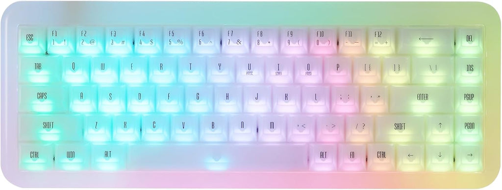Akko YU01 Mechanical Keyboard Hot Swappable Gaming Keyboard with Transparent Keycaps RGB Backlit 2.4G Wireless/Bluetooth/Wired 68-Key Keyboard for Mac & Win (White Jade, V3 Piano Pro Switch)