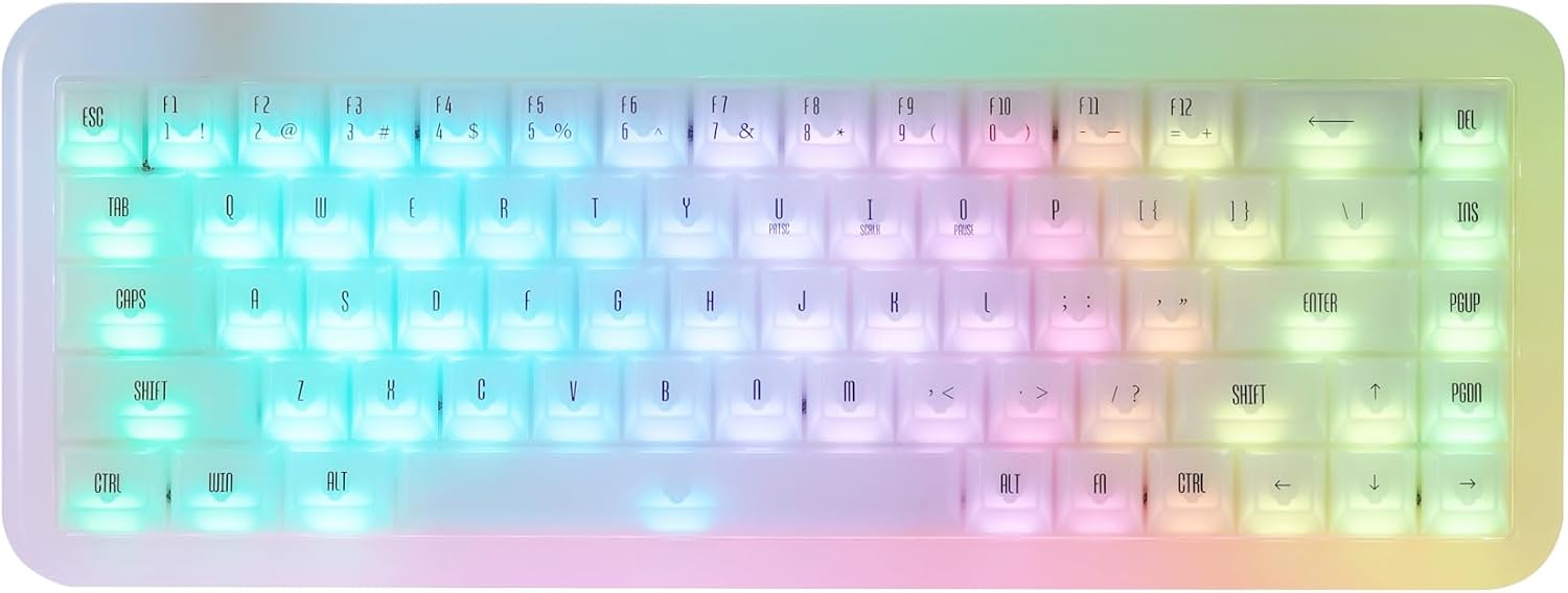 Akko YU01 Mechanical Keyboard Hot Swappable Gaming Keyboard with Transparent Keycaps RGB Backlit 2.4G Wireless/Bluetooth/Wired 68-Key Keyboard for Mac & Win (White Jade, V3 Piano Pro Switch)